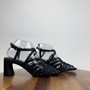 Womens Seychelles Charter Black Leather Strappy Heeled Peep Toe Sandals Size 7 M